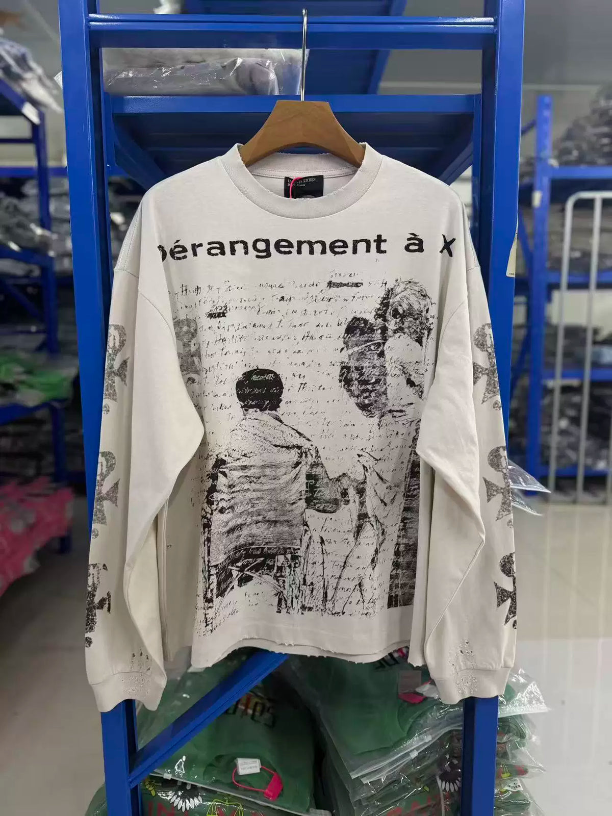 ERD Inspired Distressed Slogan Cream Cotton Longsleeve Tee