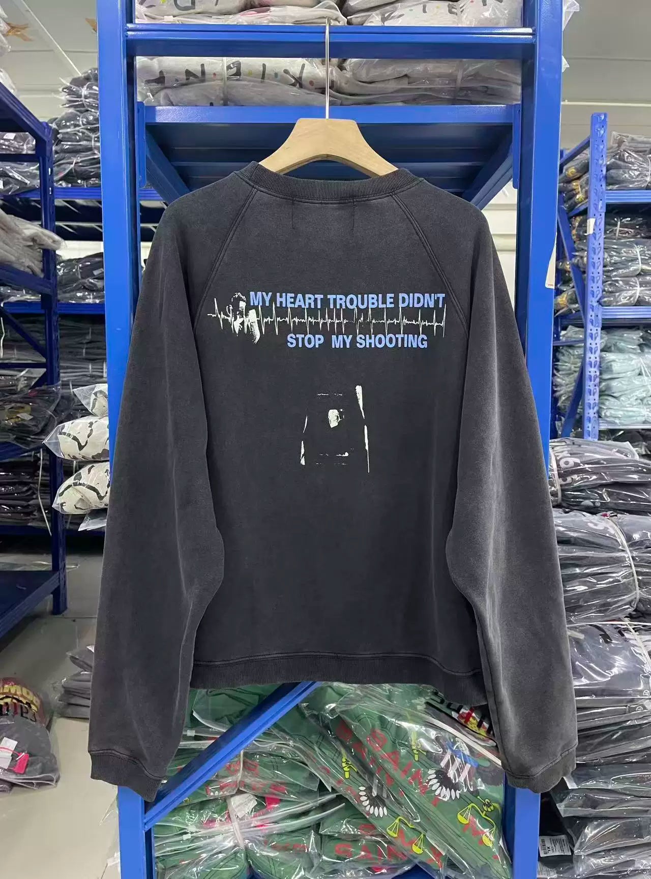 ERD Inspired Slogan Washed Black Fleece Raglan Sweatshirt