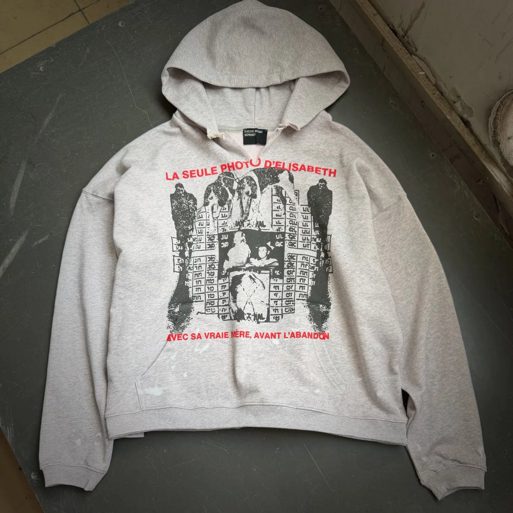 ERD Vintage Distressed Character Print Grey Pullover Hoodie