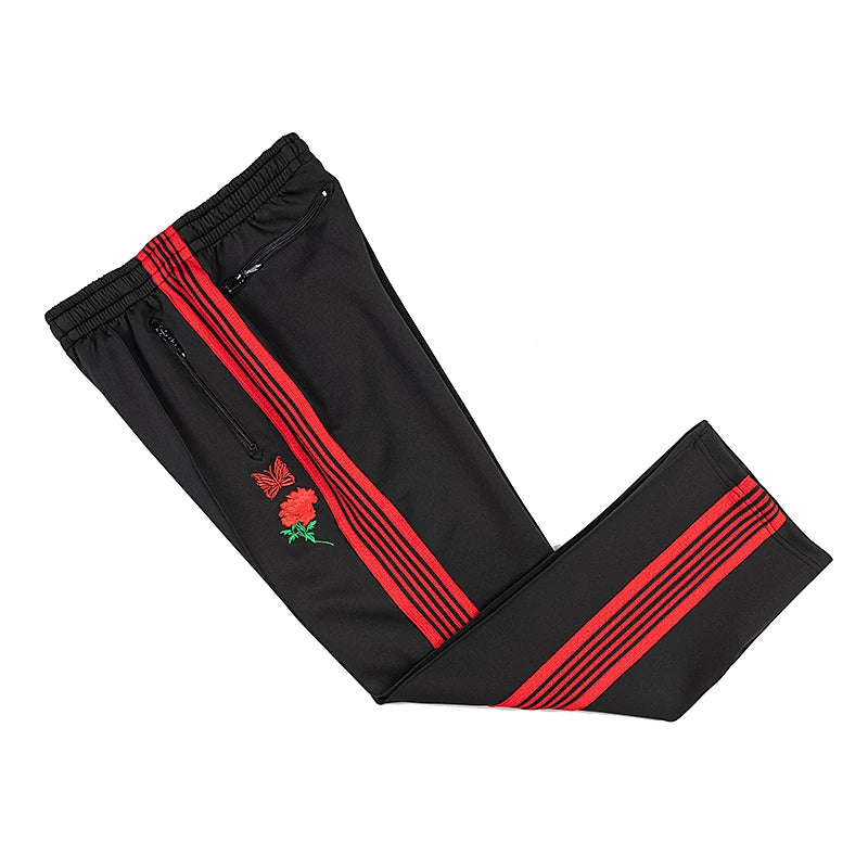 Needles Inspired Butterfly Embroidery Striped Straight Track Pants