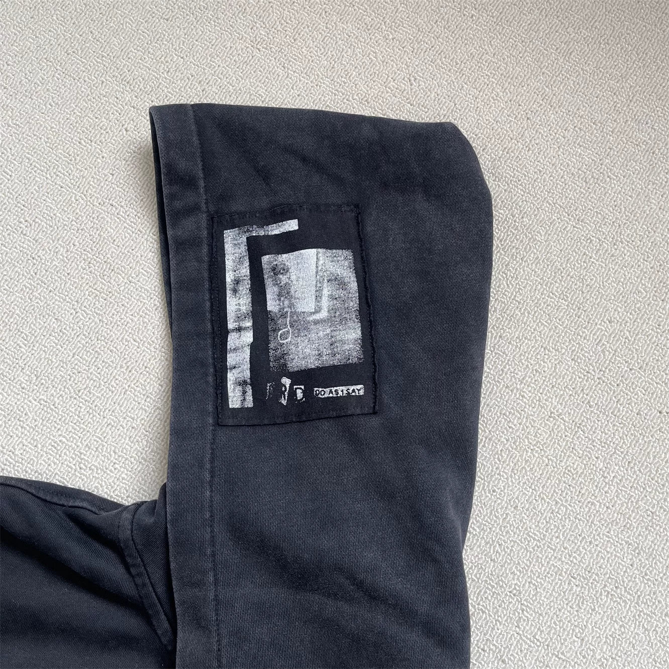 ERD Inspired Art Patchwork Washed Black Zip Hoodie