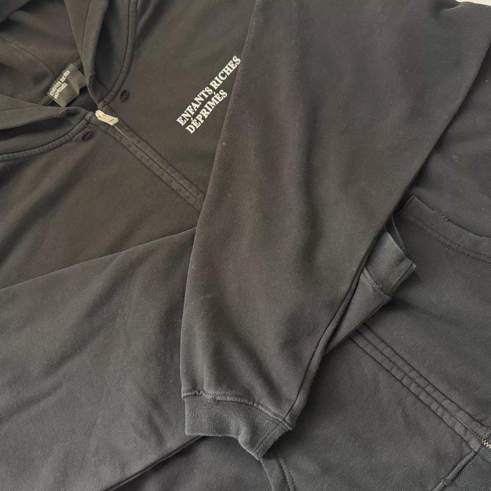 ERD Vintage Distressed Slogan Print Zip Up Hoodie