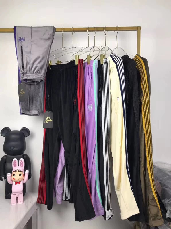 Needles Style Velour Butterfly Embroidered Track Pants