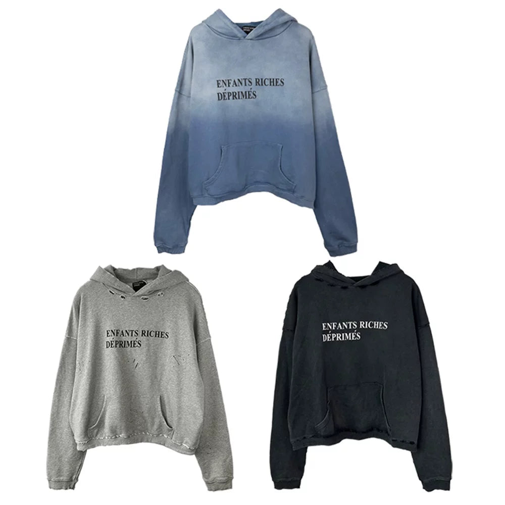 ERD's melancholic Distressed Oversized Logo Pullover Hoodie