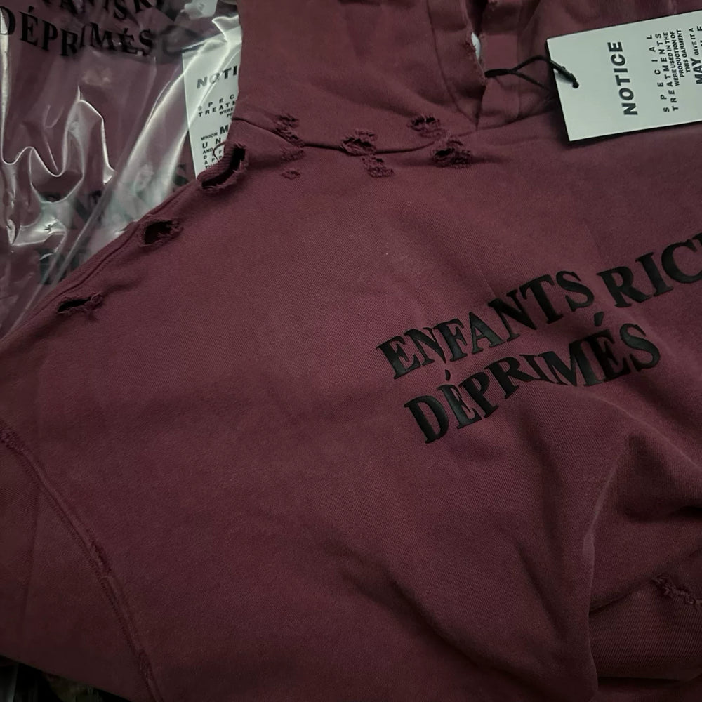 ERD's melancholic wealthy second-generation Vintage Washed Dark Red Hoodie