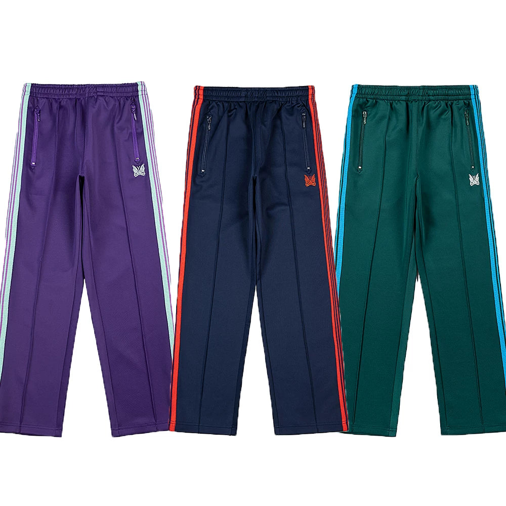 Needles Style Butterfly Embroidered Stripe Track Pants
