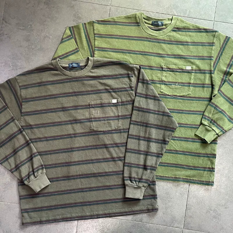 Nautica Style Striped Vintage Wash Long Shirt