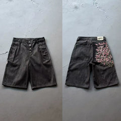 Derschutze Inspired Vintage Plum Blossom Embroidery Jean Shorts