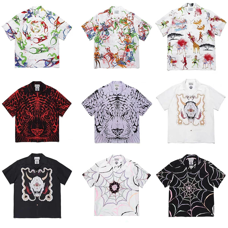 WACKO MARIA Inspired Hawaiian Cuban Collar Wolf Shirt