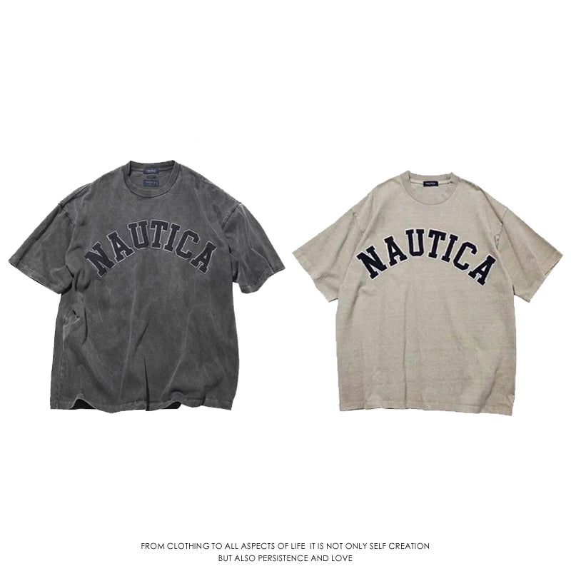 Nautica Style Cold Dyed Vintage Wash Embroidery Tee