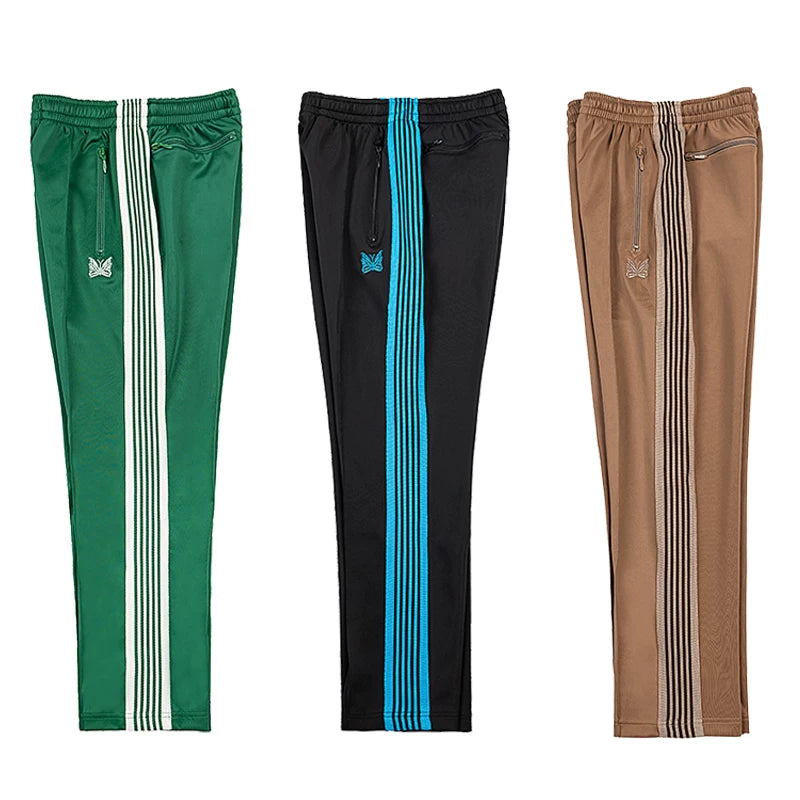 Needles Style Butterfly Embroidered Stripe Track Pants
