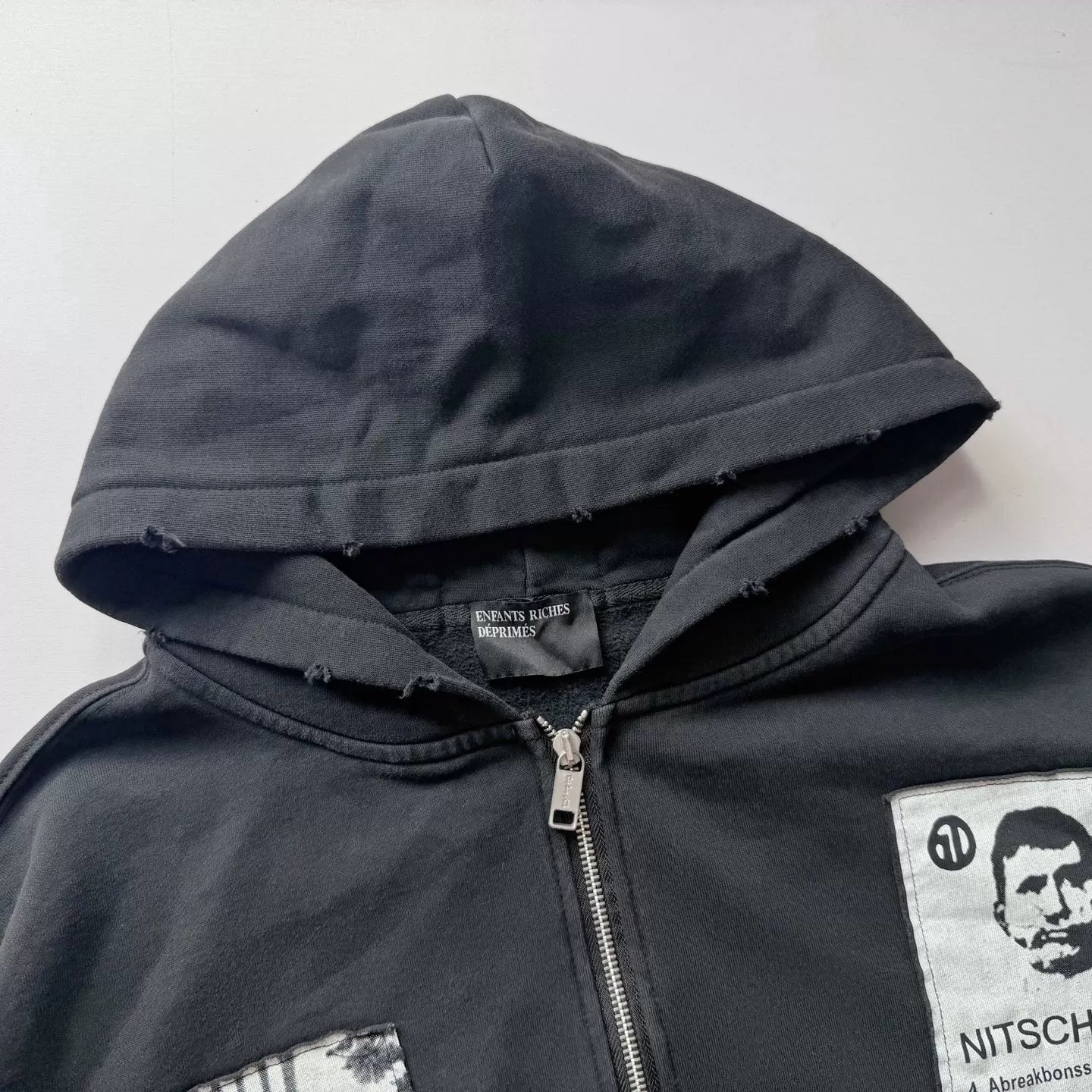 Enfants Riches Deporimes Vintage Washed Black Patchwork Hoodie