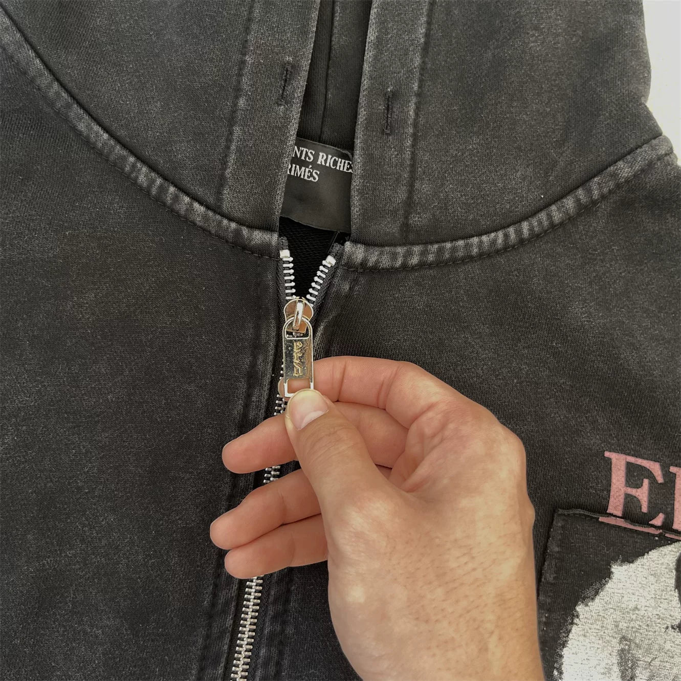ERD Vintage Washed Oversized Graphic Zip Hoodie
