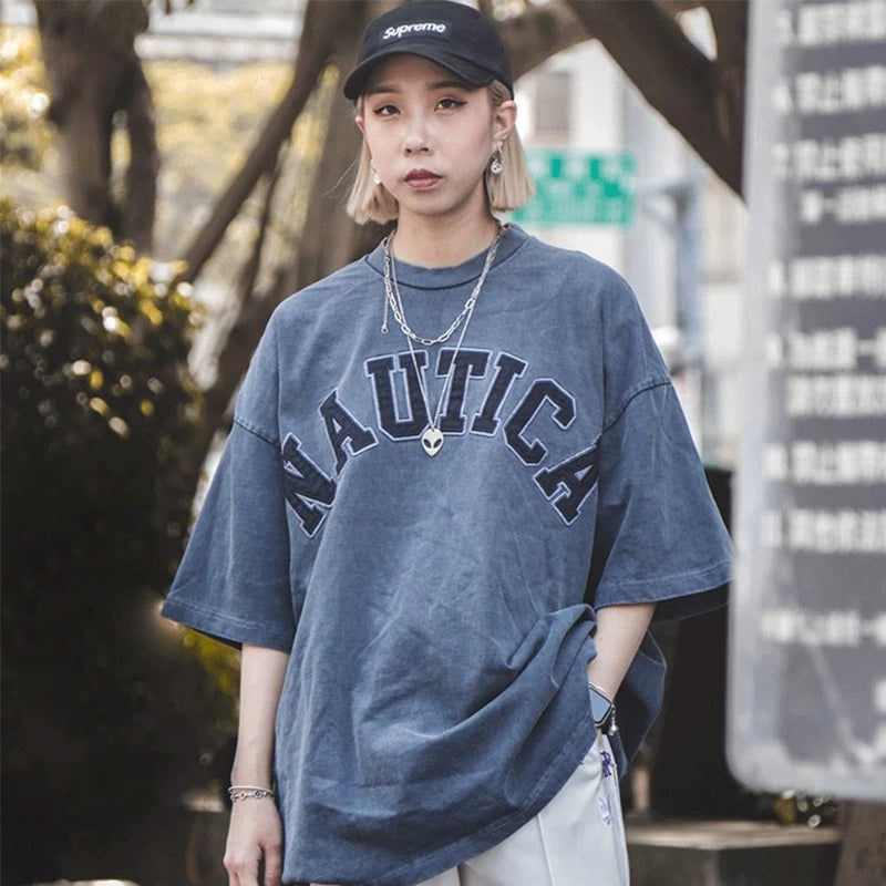 Nautica Style Cold Dyed Vintage Wash Embroidery Tee