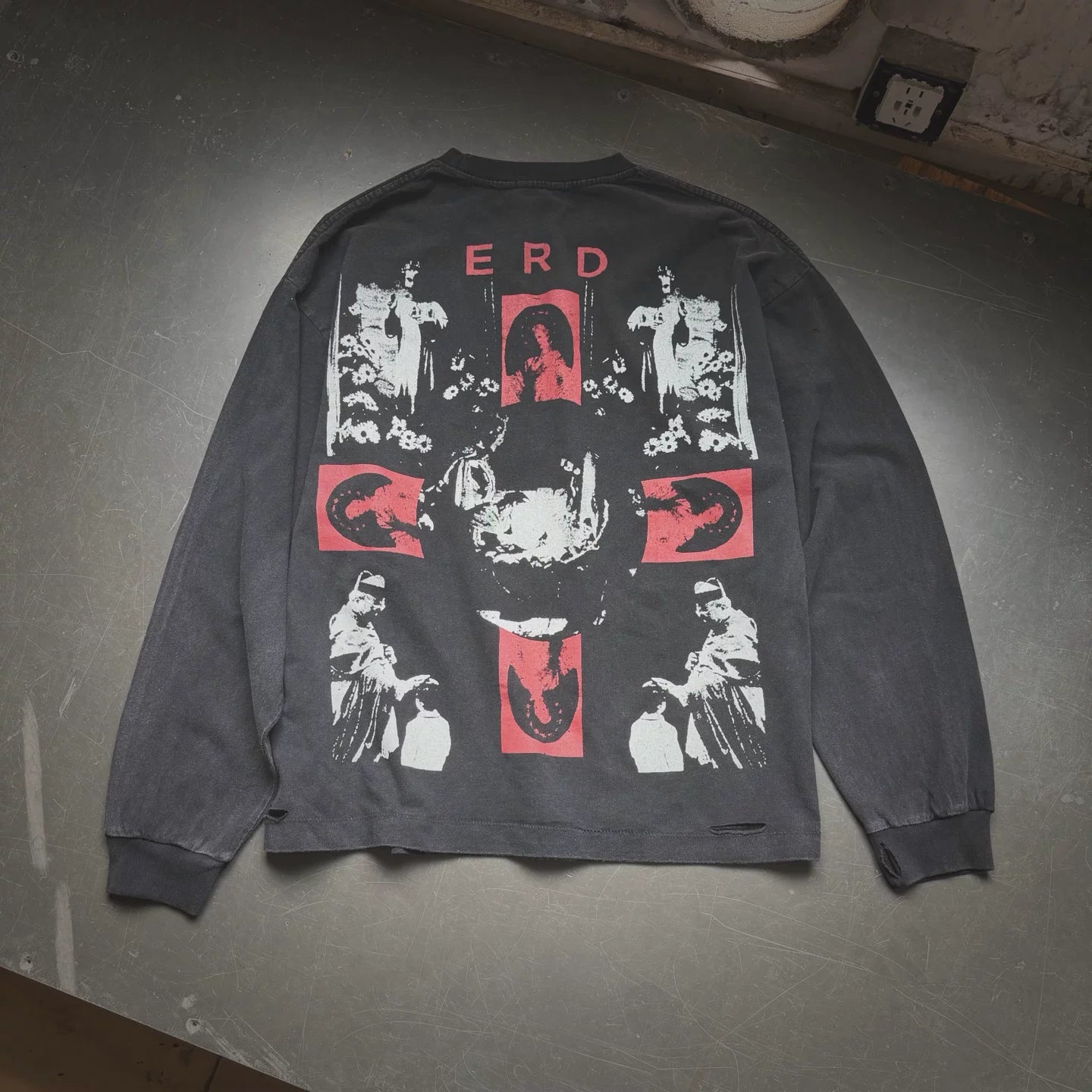 ERD High Street Vintage Washed Distressed Letter Long Tee