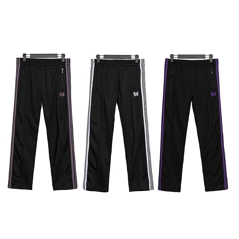 Needles Style Butterfly Embroidered Stripe Track Pants