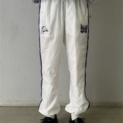 NEEDLES Butterfly Embroidered LOGO  Striped Loose Track Pants