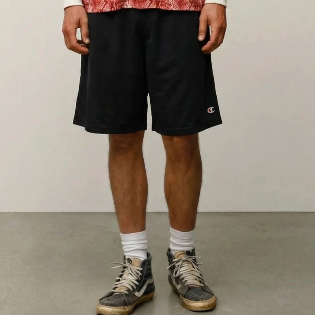 Champion Style Embroidered Cotton Mesh Relaxed Athletic Shorts