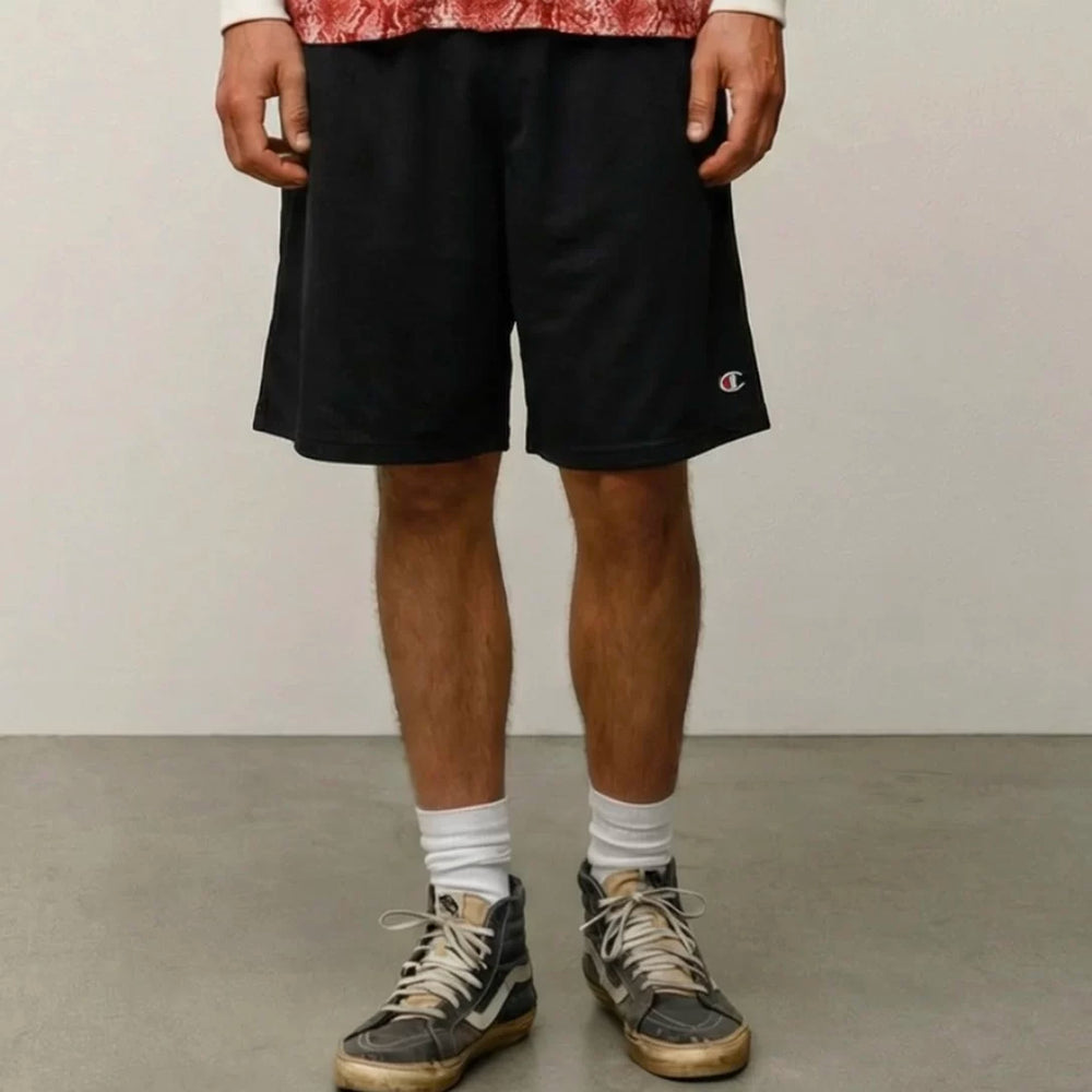 Champion Style Embroidered Cotton Mesh Relaxed Athletic Shorts