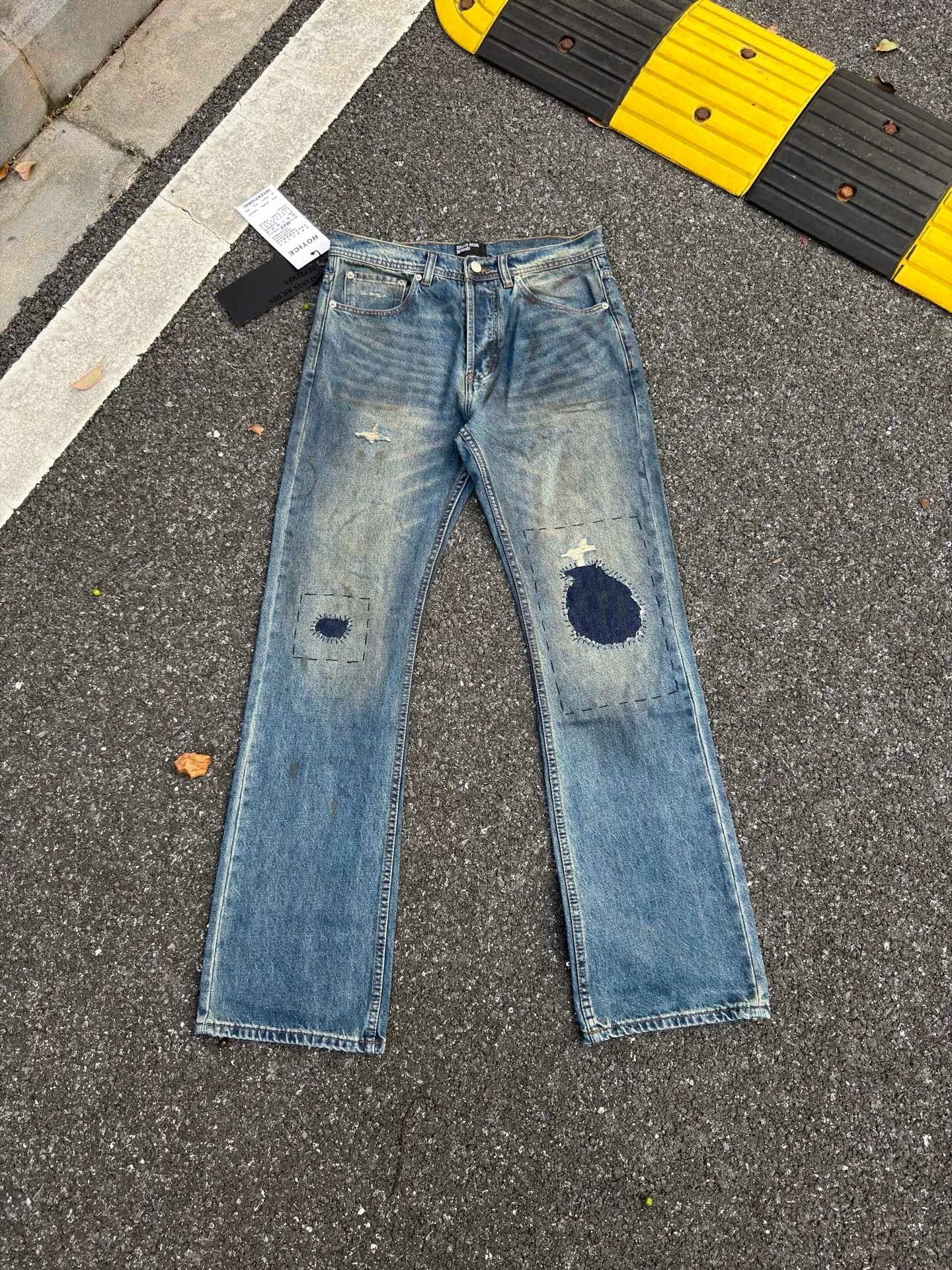 ERD melancholic Distressed Patchwork Slim Straight Jeans