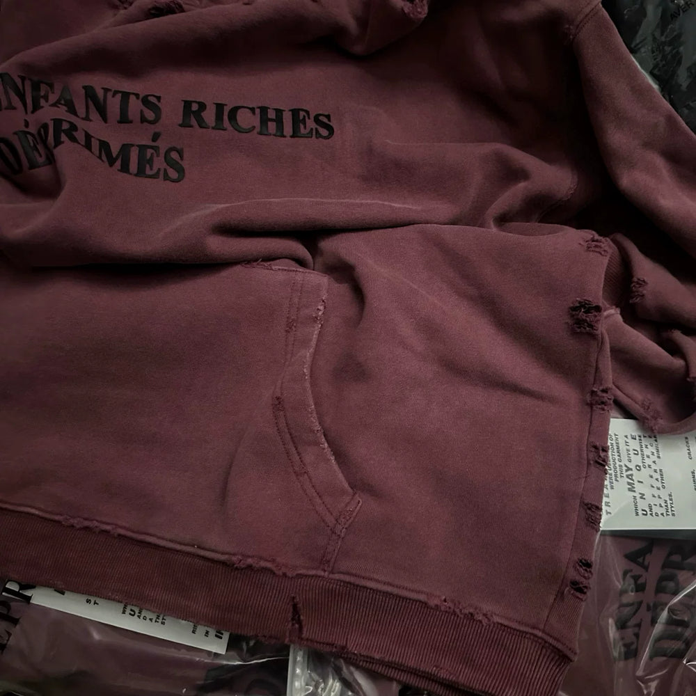 ERD's melancholic wealthy second-generation Vintage Washed Dark Red Hoodie