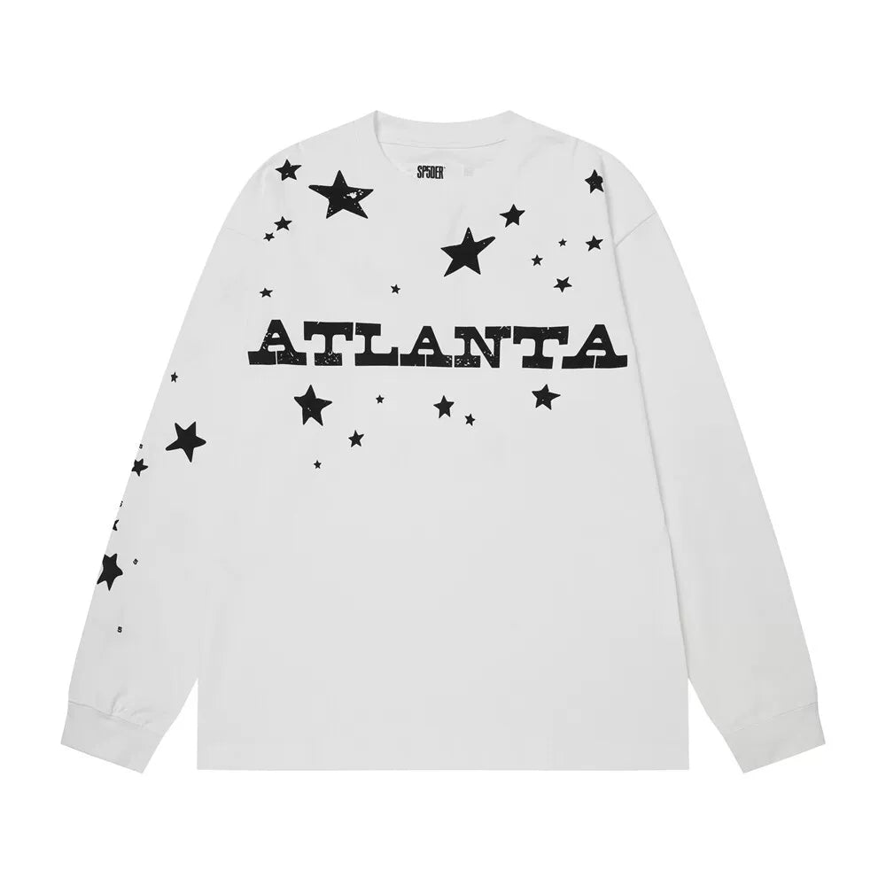 Sp5der Atlanta Star Graphic White Long Sleeve Casual T-Shirt