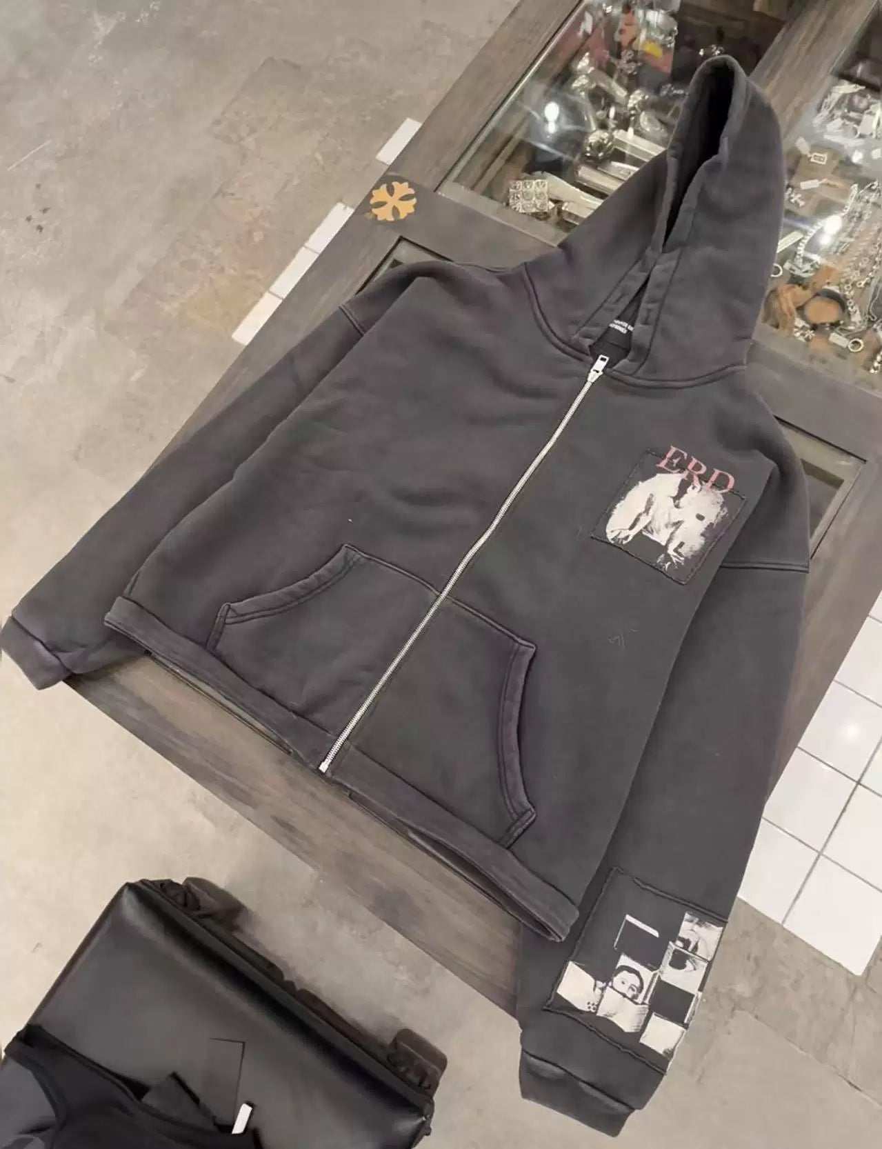 ERD Vintage Washed Black Oversized Zip Up Hoodie