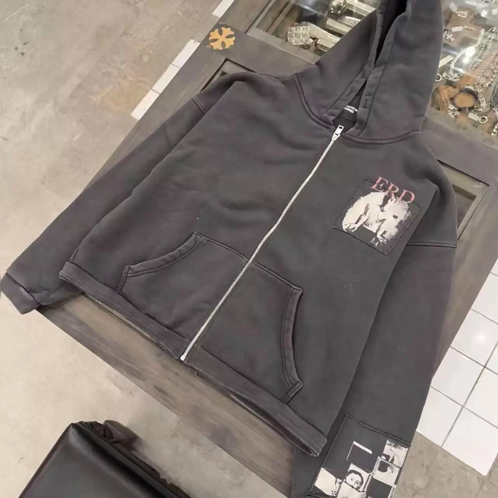ERD Vintage Washed Black Oversized Zip Up Hoodie