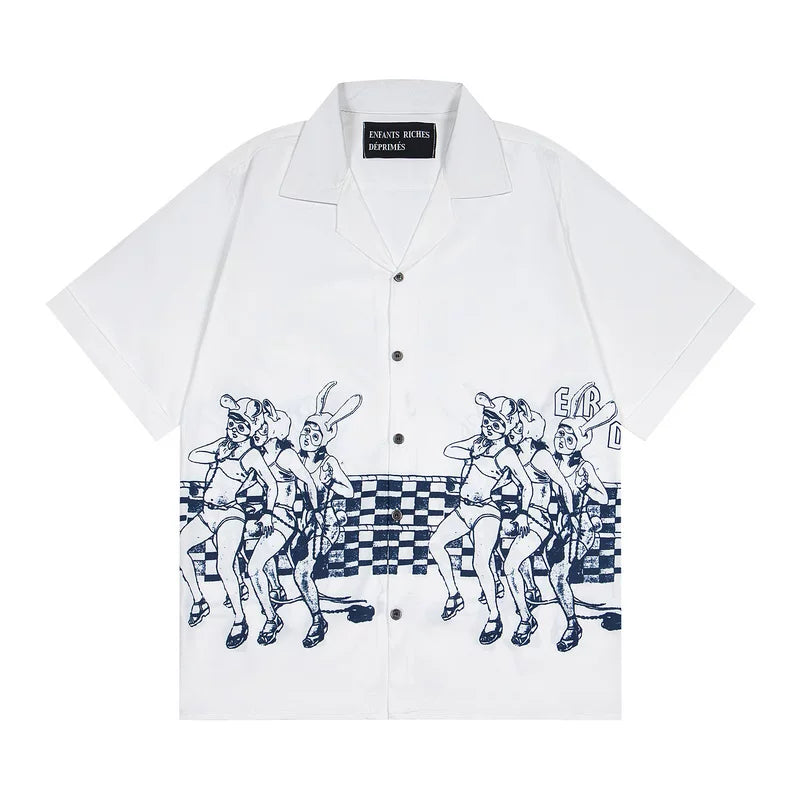 ERD melancholic Oversized Portrait Graphic Cuban Collar Shirt