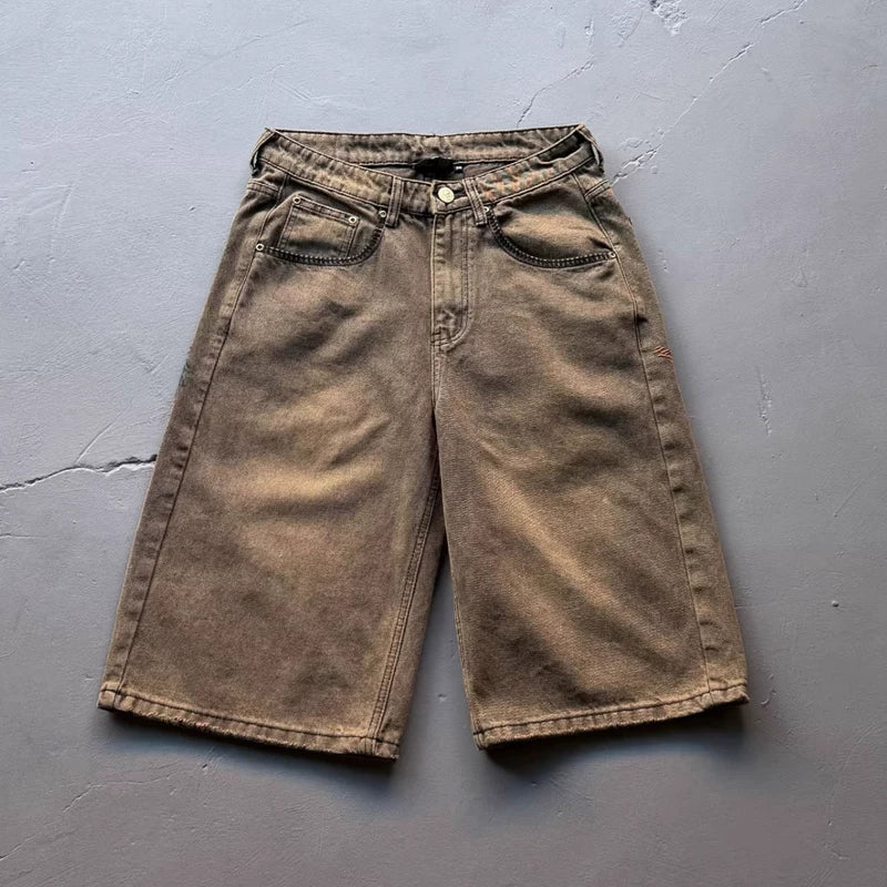 Derschutze Style Heavyweight Embroidered Goddess Denim Shorts