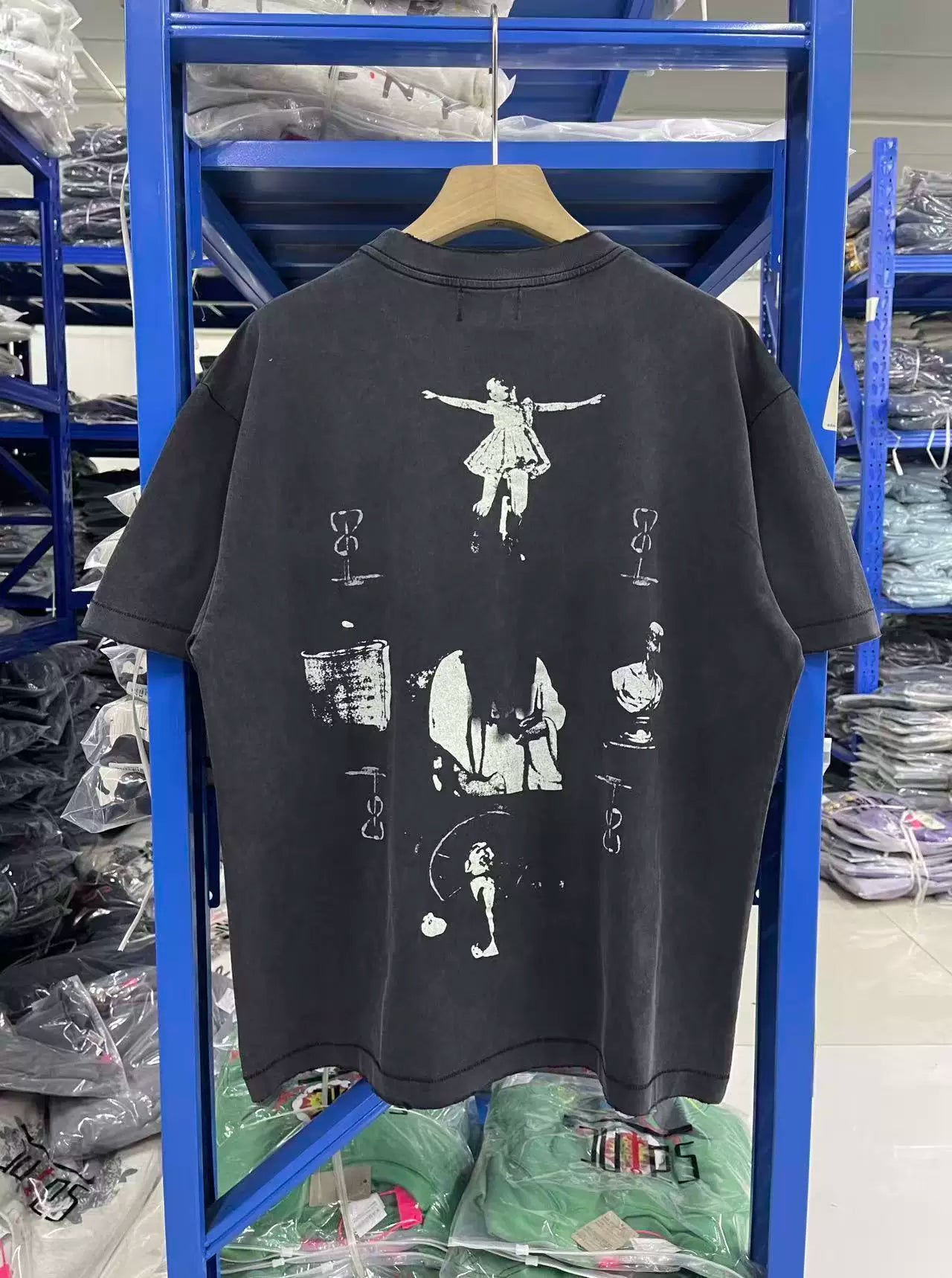 ERD melancholic  Streetwear Washed Black Portrait Printed Tee