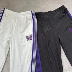 NEEDLES Butterfly Embroidered LOGO  Striped Loose Track Pants