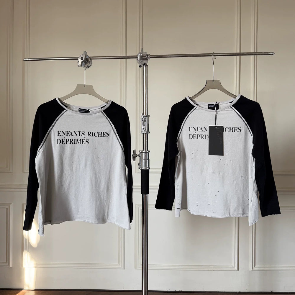 ERD Inspired Distressed Waffle Knit Raglan Long Sleeve
