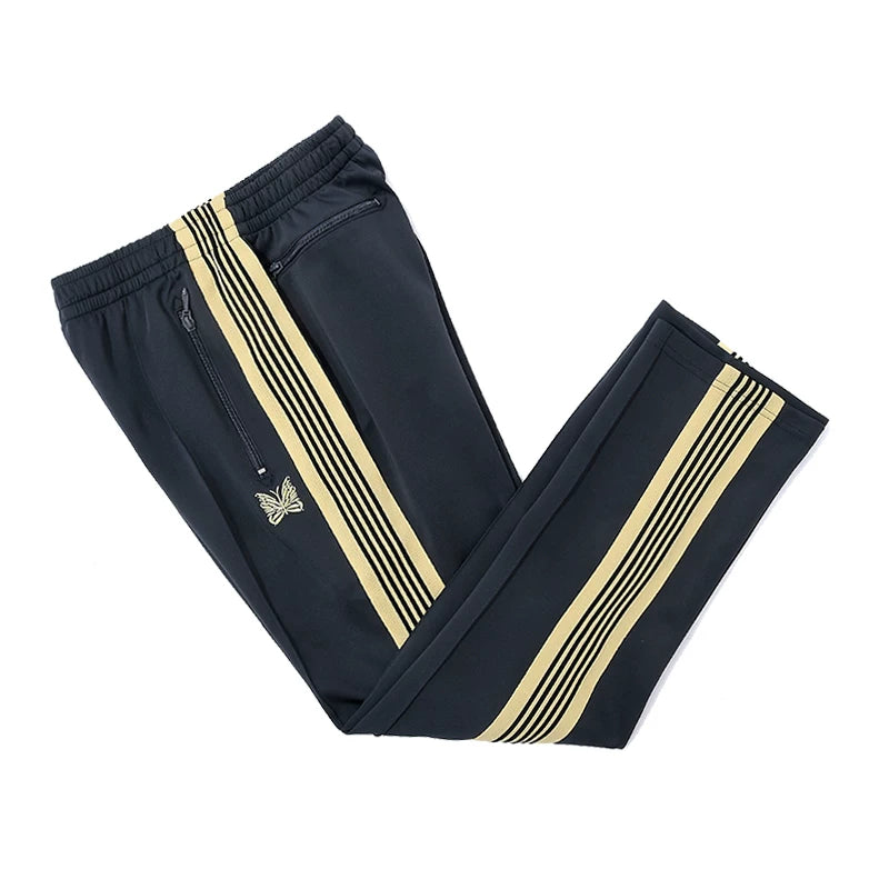Needles Inspired Butterfly Embroidery Striped Straight Track Pants