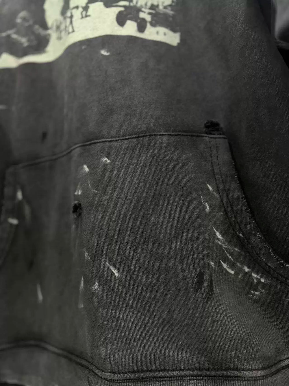 ERD Inspired Distressed Washed Black Fleece Hoodie Pullover