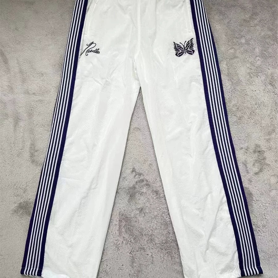 NEEDLES Butterfly Embroidered LOGO  Striped Loose Track Pants