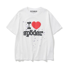 Sp5der "I Heart Sp5der" Red Heart & Star Graphic White Short Sleeve T-Shirt