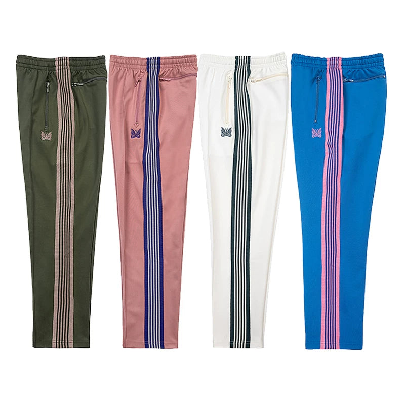 Needles Style Butterfly Embroidered Stripe Track Pants