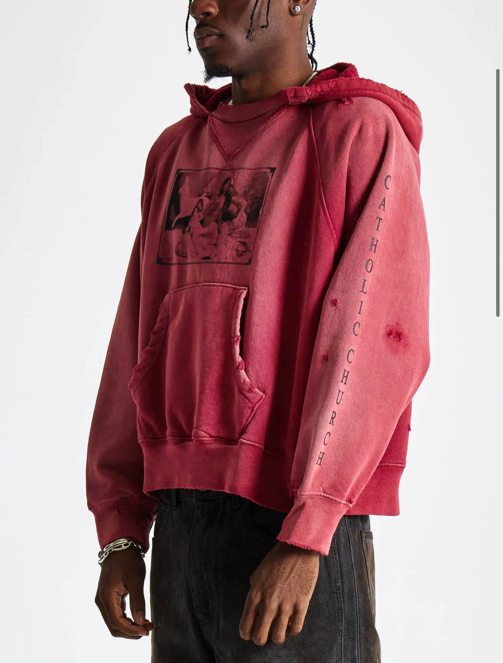 ERD's melancholic American Retro Cropped Destroyed Terry Hoodie