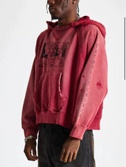 ERD's melancholic American Retro Cropped Destroyed Terry Hoodie