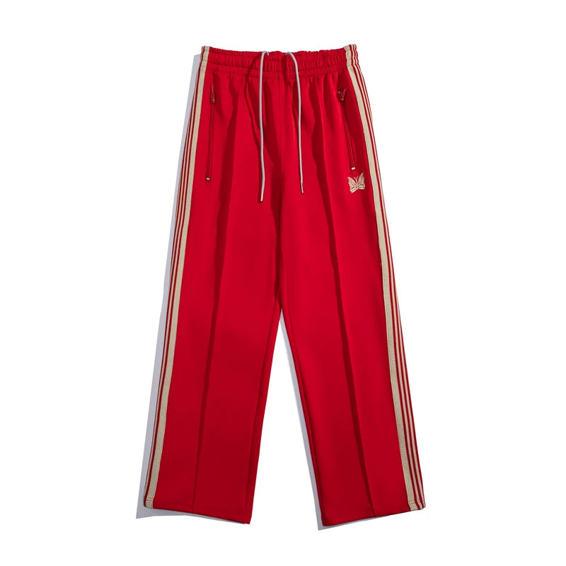 Needles Style Butterfly Embroidered Stripe Track Pants