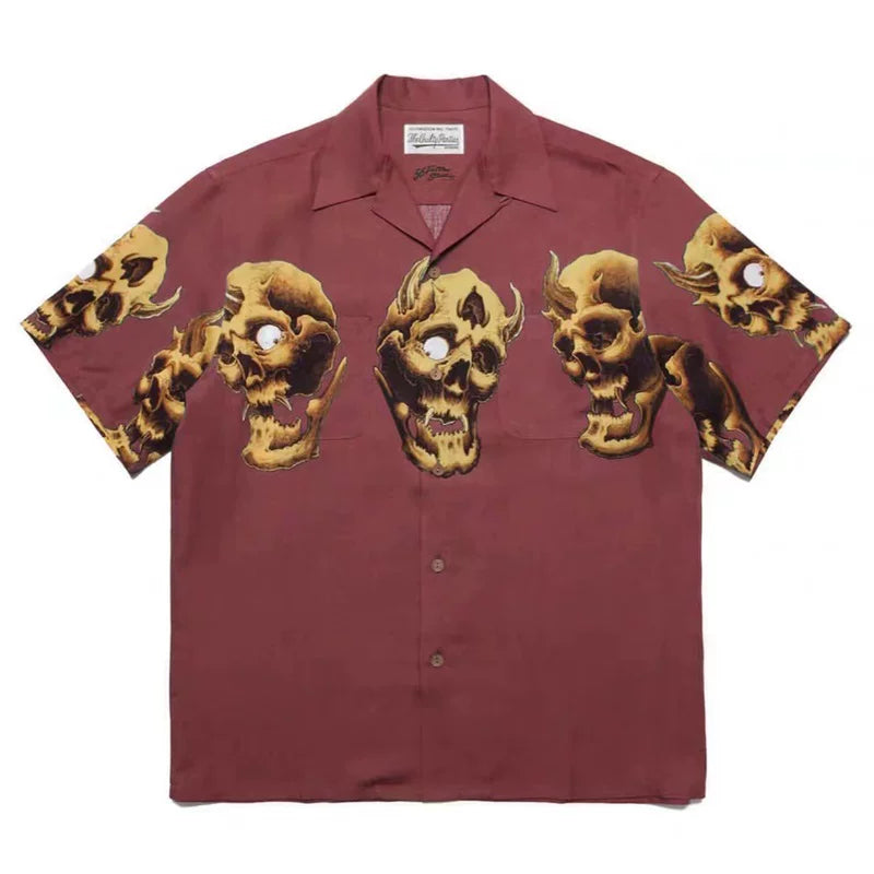 WACKO MARIA 56 Tattoo Studio Skull Hawaiian Shirt