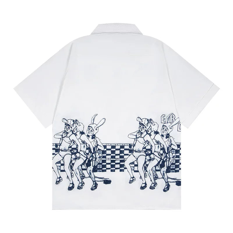 ERD melancholic Oversized Portrait Graphic Cuban Collar Shirt