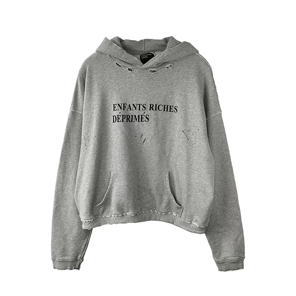 ERD's melancholic Distressed Oversized Logo Pullover Hoodie