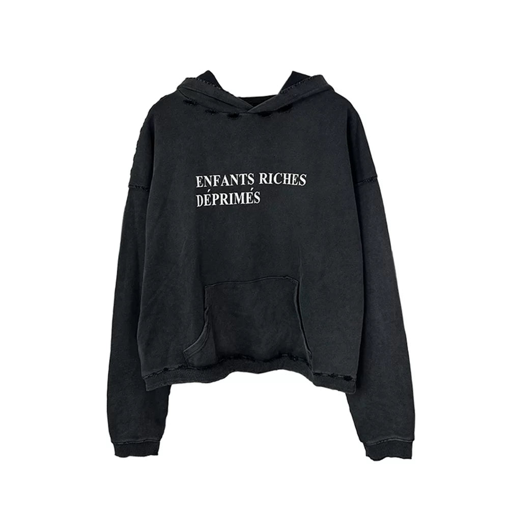 ERD's melancholic Distressed Oversized Logo Pullover Hoodie
