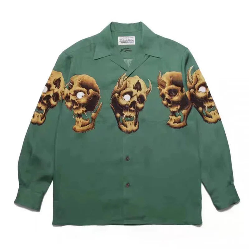 WACKO MARIA Check Open Collar Long Sleeve Shirt