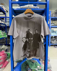 ERD Inspired Distressed Portrait Washed Grey Cotton Tee
