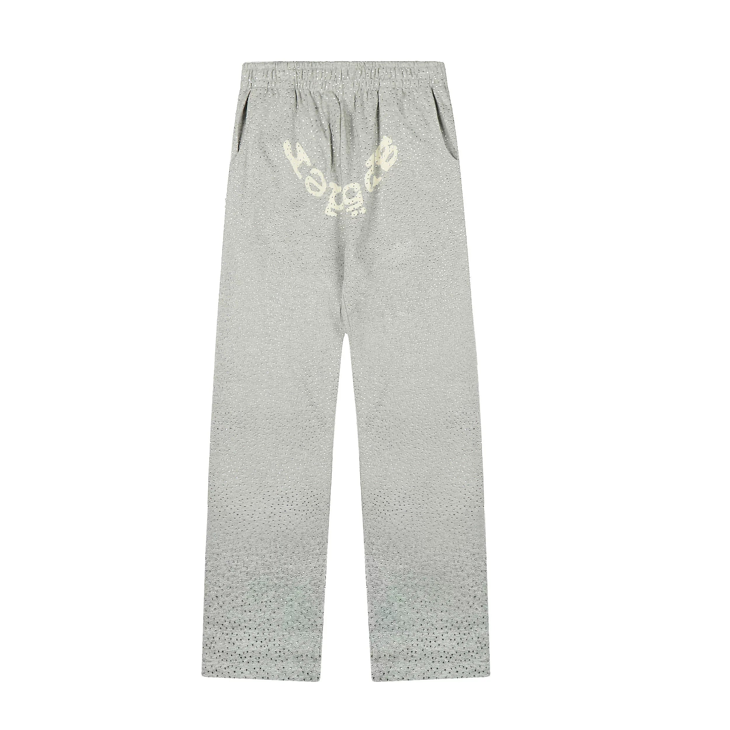 Sp5der Rhinestone Letter Graphic Grey Casual Sweatpants