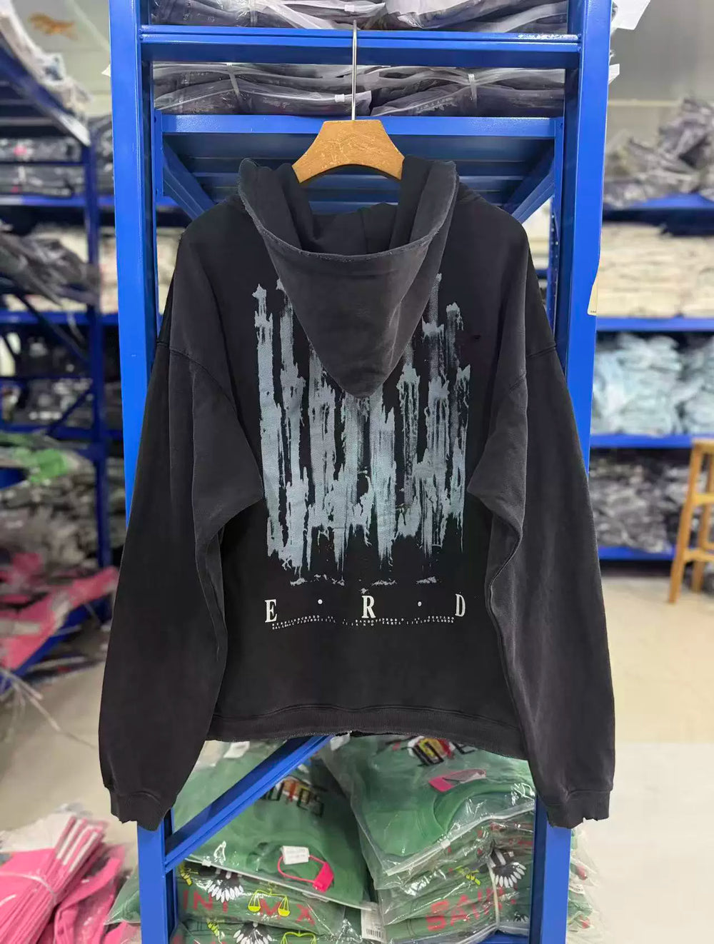 ERD Inspired Slogan Washed Black Zip Hoodie Coat