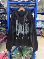 ERD Inspired Slogan Washed Black Zip Hoodie Coat